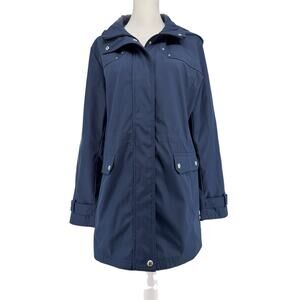 Weatherproof Women’s Navy Hooded Rain Jacket Lightweight Snap Zip Coat Size L